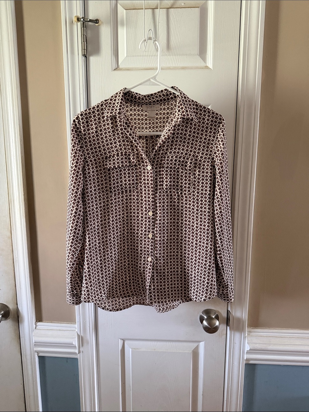 LOFT Cream Top with Brown Floral Print